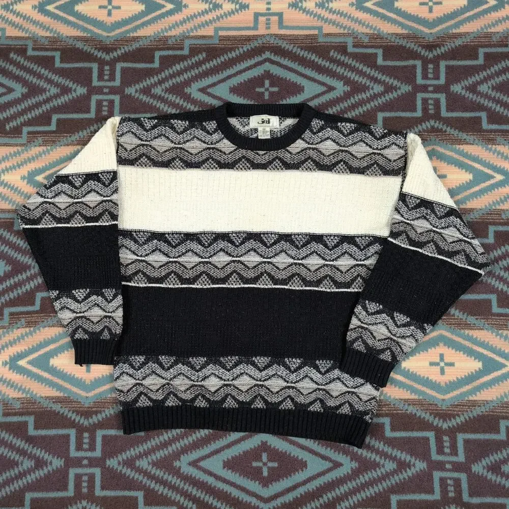 Vintage Jed Sweater Men's Medium Wavy Abstract Pullover Oversized Textured 90s